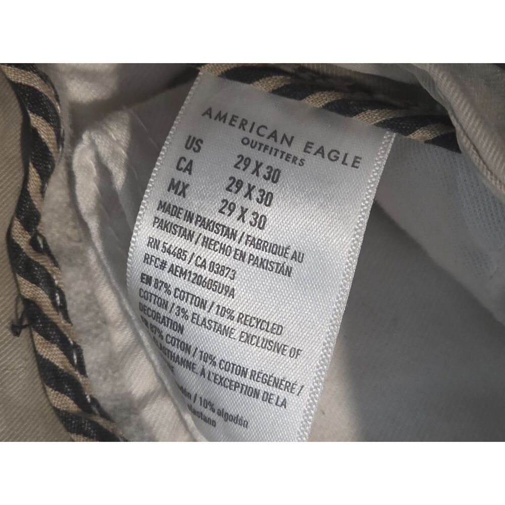 American Eagle Mens Chino Pants Khaki Tan Flat Front Next Level Stretch 29x30 - Picture 4 of 4